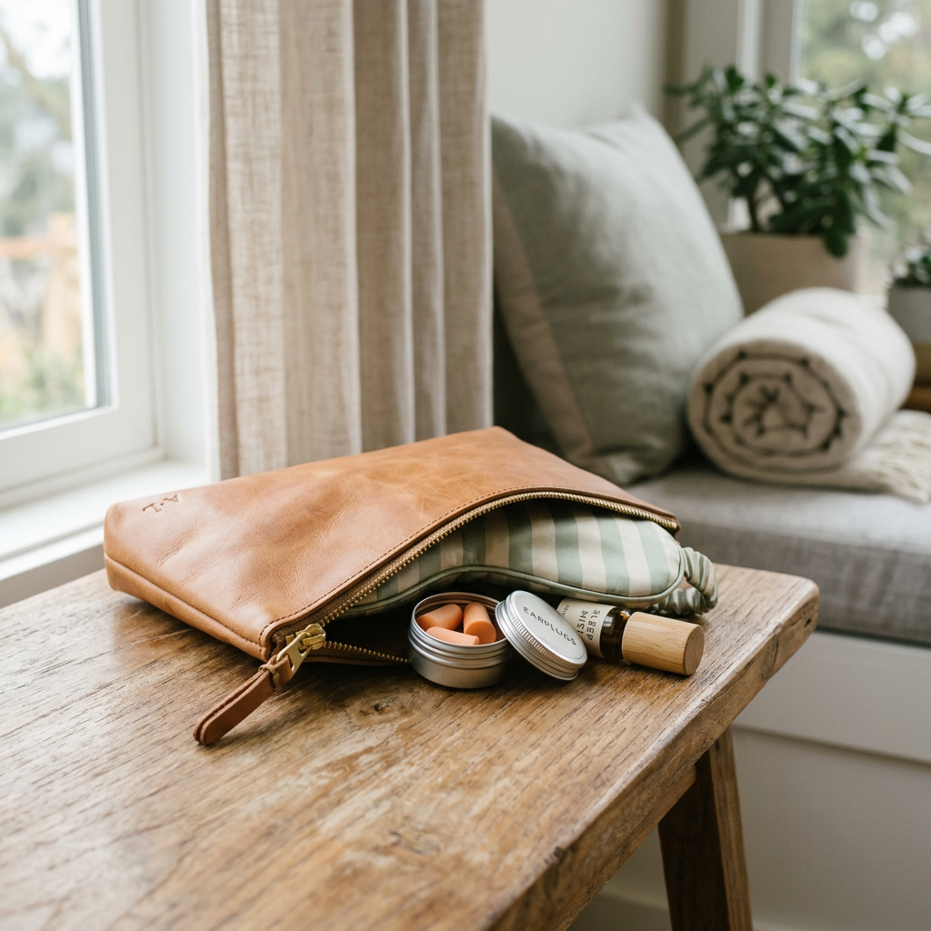 Premium Leather Travel Sleep Kit Pouch