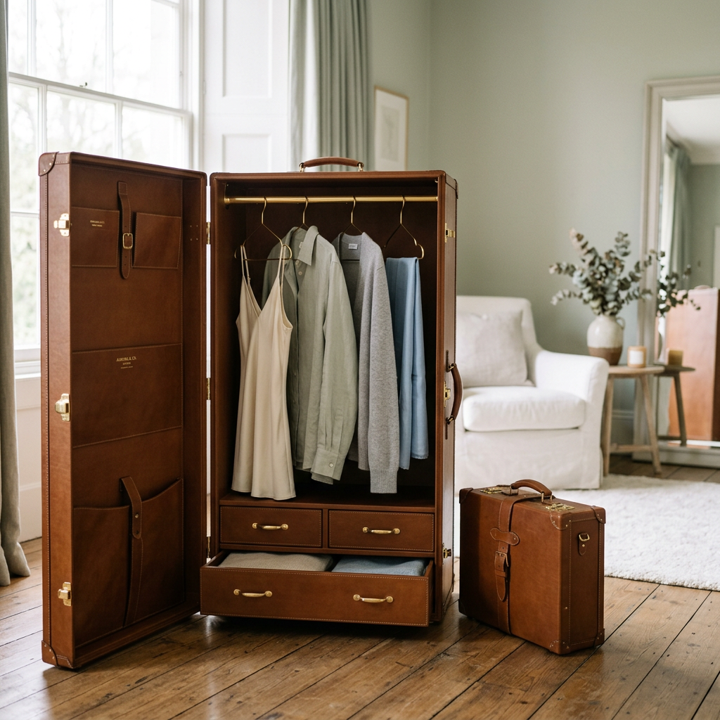 Custom Italian Leather Sleep Trunk + Wardrobe Suite